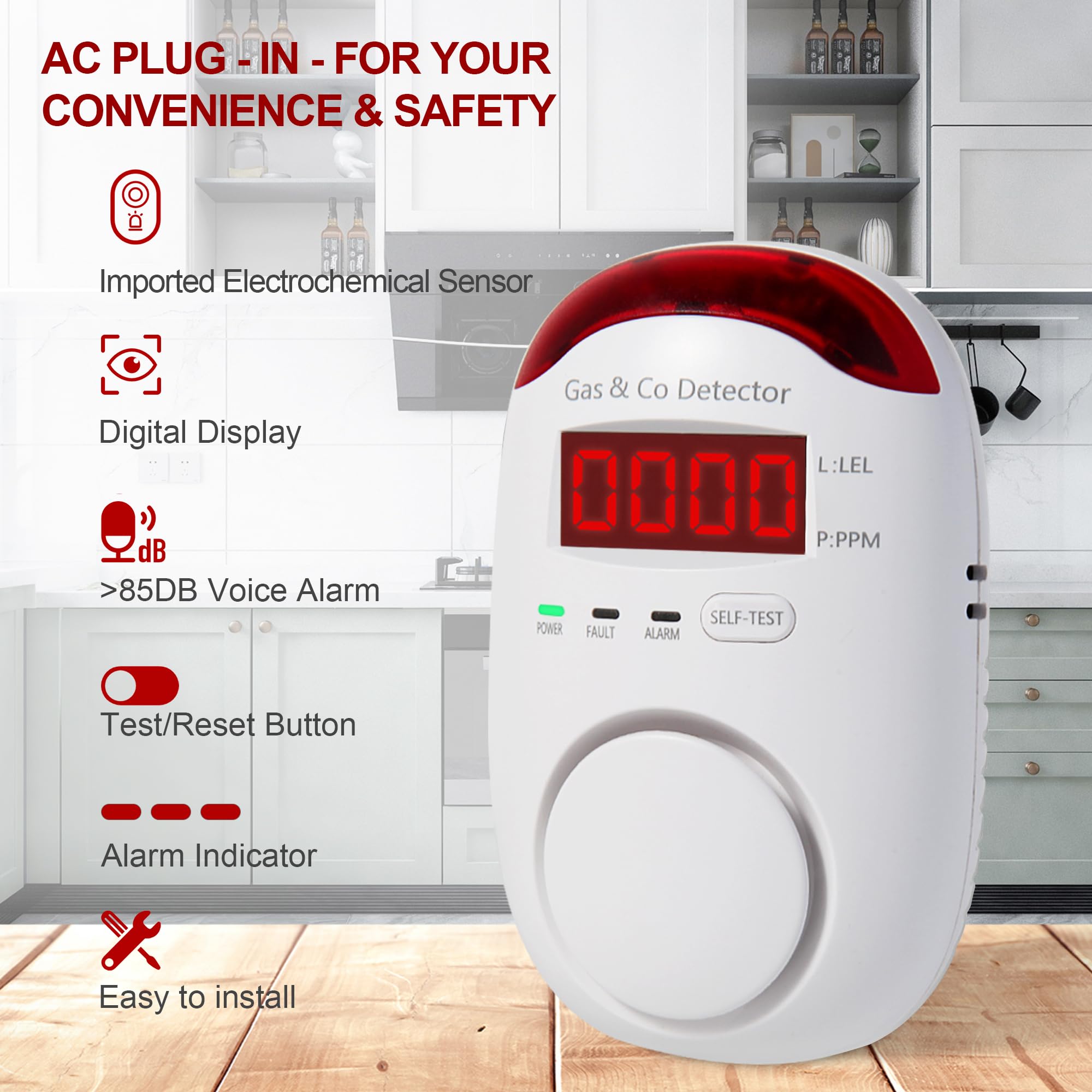 Co Detector Plug - Detektor Gas dan Karbon Monoksida Kombinasi,