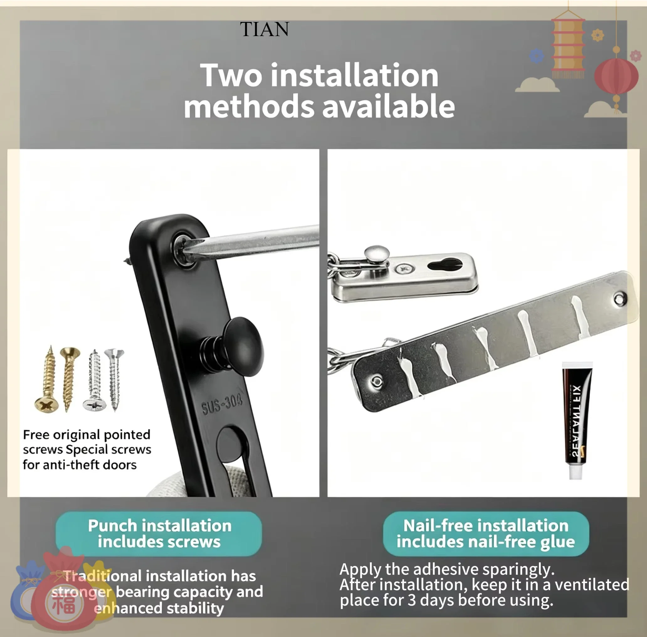 Security Chain Door - TIAN Kunci Pengaman Pintu Rantai dengan